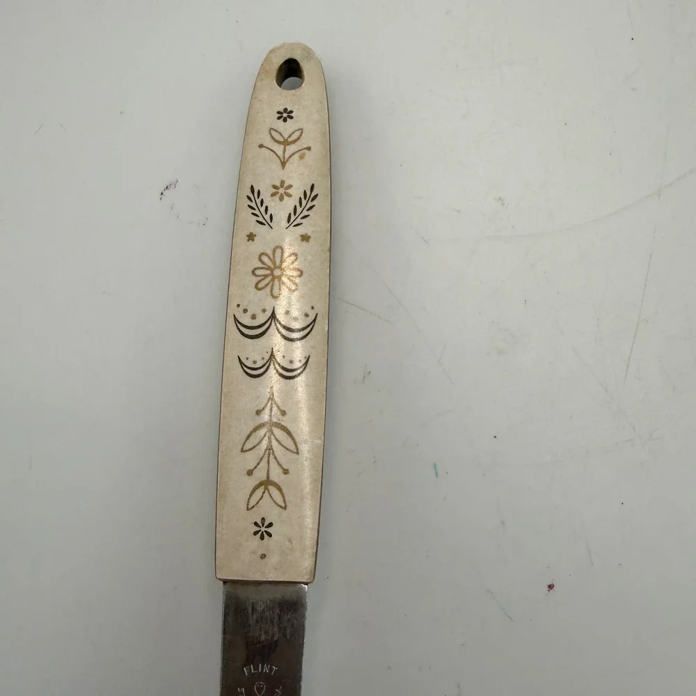 Vintage Ekco Flint Stainless Steel Gravy Ladle Floral Handle Pour Spout USA Made